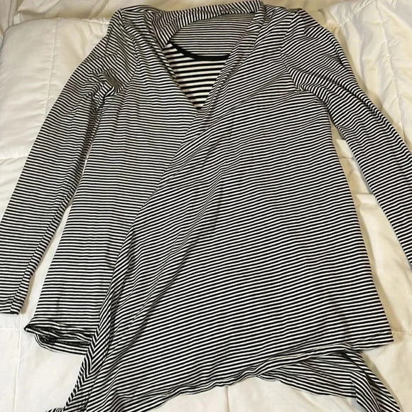 Women’s a.n.a Long Sleeve Shirt - Black & White Stripes, Size M - Picture 6 of 7
